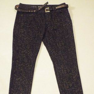 Apt 9 Skinny Leg Black w Floral Gold Metallic Pant